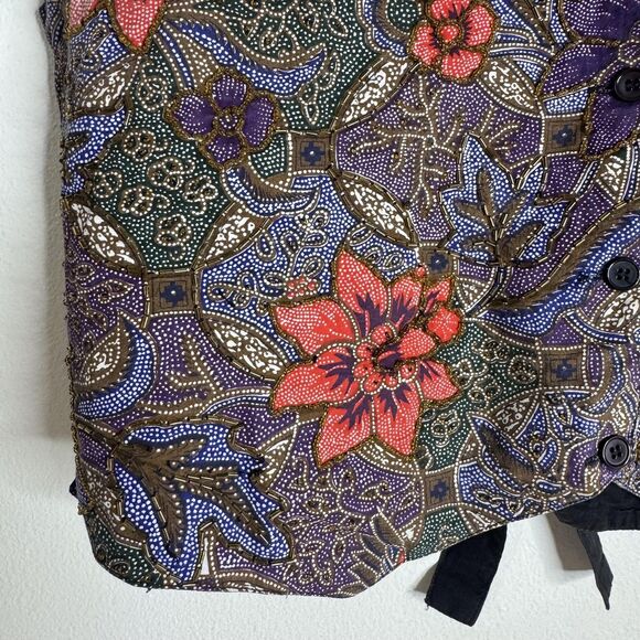 vtg Class by Just Class Vest Womens Large Multicolor Floral Batik Beaded Button - Picture 2 of 9
